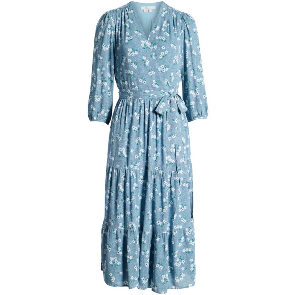 Boden 'Aurora' Blue Daisy Print Midi Wrap Dress US 6L